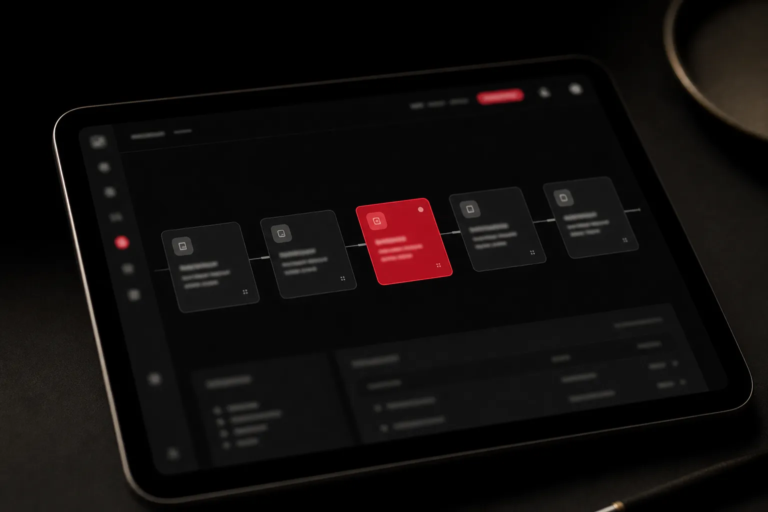 A workflow on a tablet with one automated step highlighted.