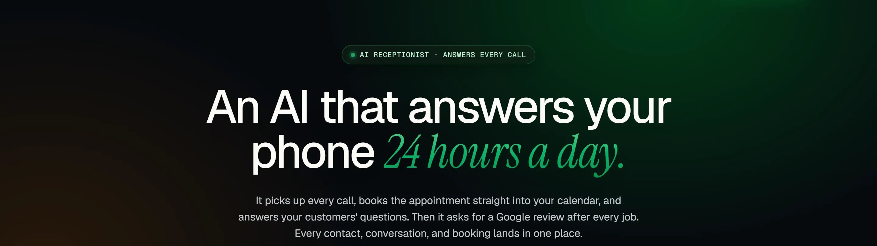 Sprintflow home page: an AI that answers your phone, books appointments into your calendar, answers customer questions and asks for Google reviews