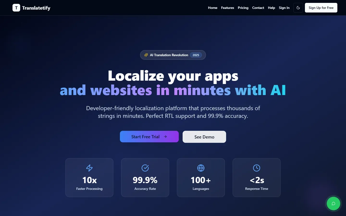 The Translatetify website home page on a desktop screen